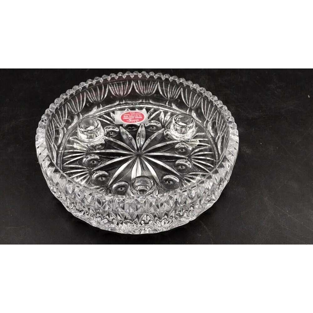 Princess House Highlights Lead Crystal 3 Candle Taper Holder Bowl 6" 24% Lead C
